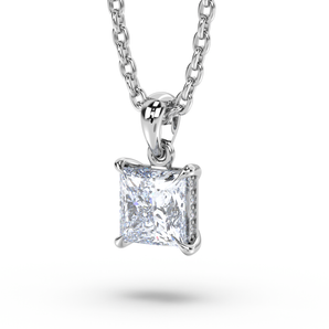 Princess Diamond Hidden Halo Pendant - Komo Diamonds #color_white-gold