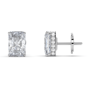 Side Halo Radiant Diamond Studs - Komo Diamonds #color_white-gold