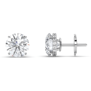 Side Halo Round Diamond Studs - Komo Diamonds #color_white-gold